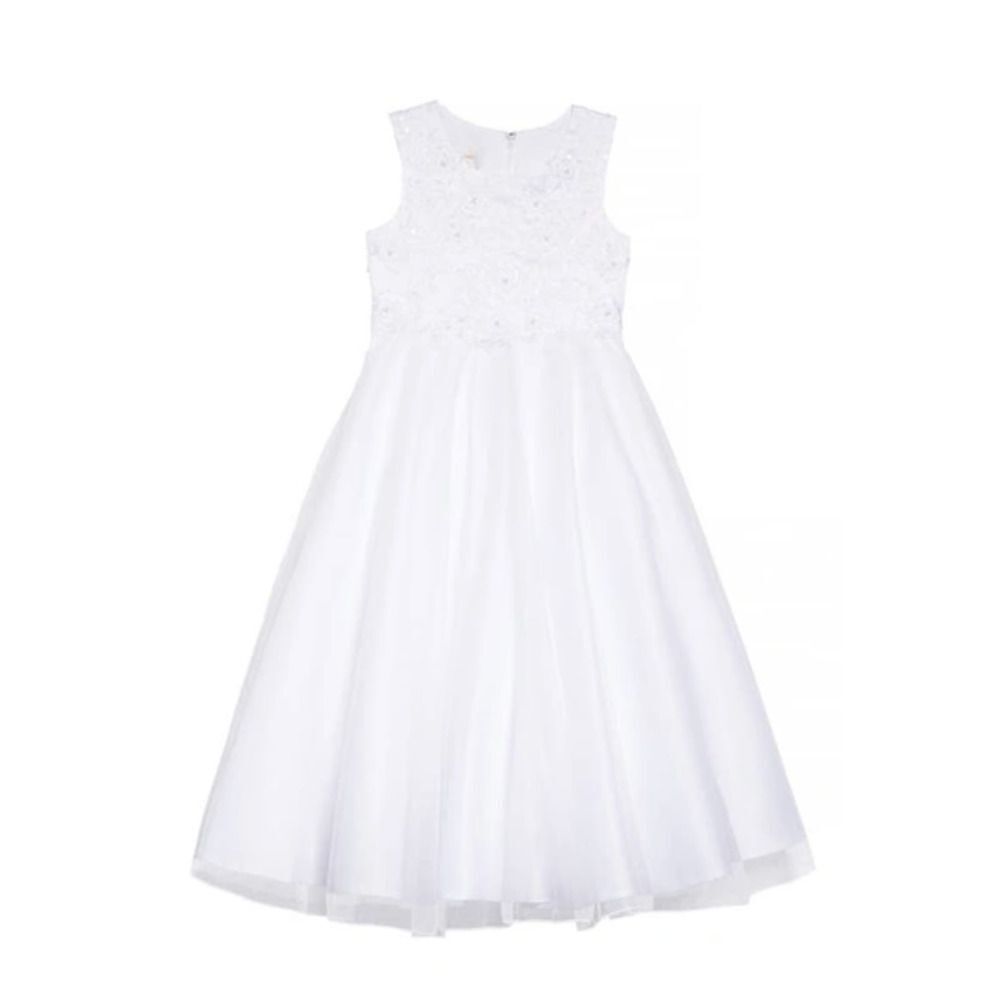 Lauren Marie Girl's Embroidered Bodice Tulle Dress, Size 8 - White